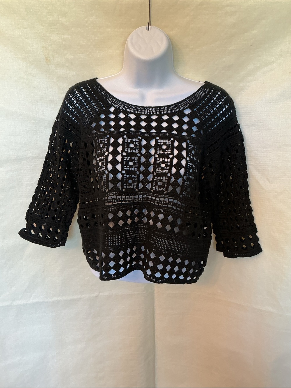 Sans Souci Black Crochet Open-Knit Top